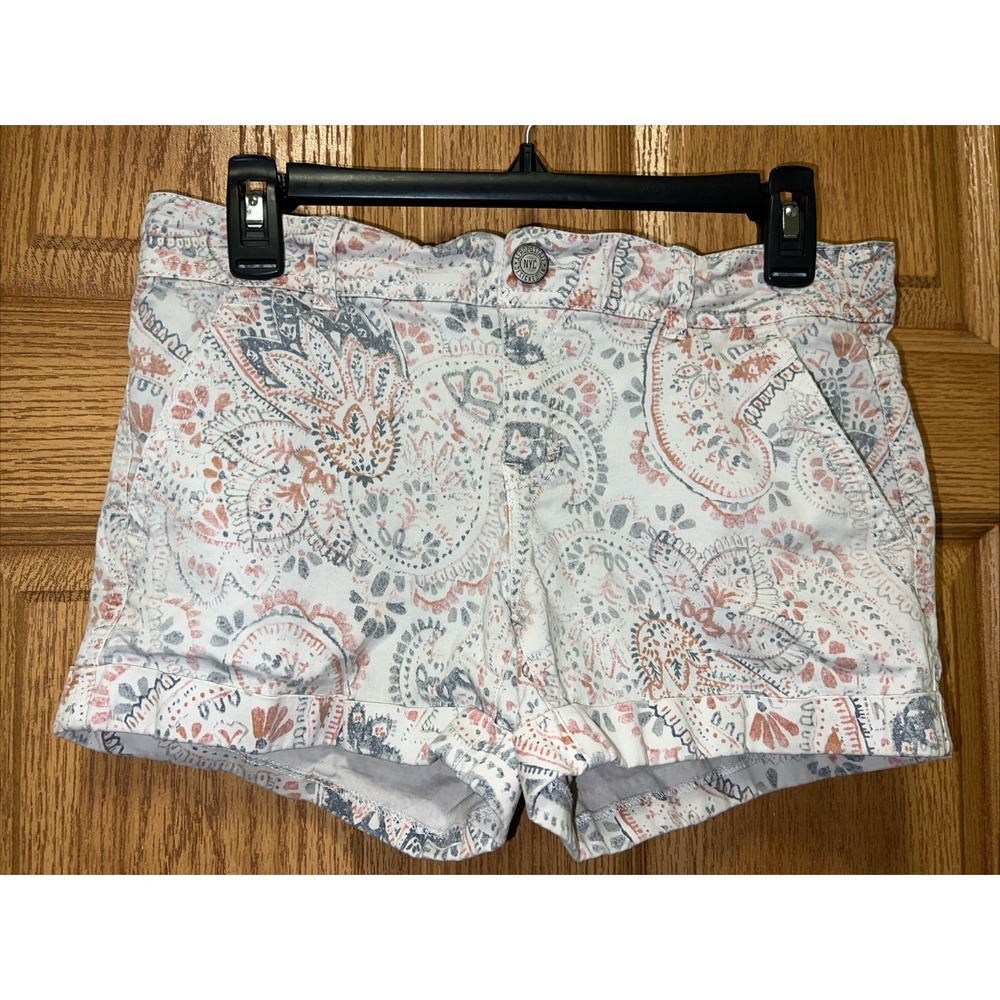 Low Rise Mini Shorts Aeropostale Shorts Womens 4 Paisley Denim Cuffed White Blue